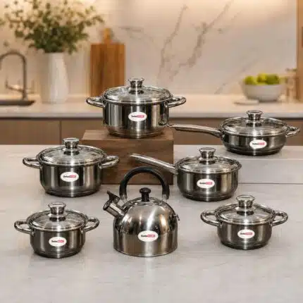 Ollas Swiss Home en Acero Quirurgico x13pza. con tetera ¡Cocina Saludable y con Estilo! 🍲✨